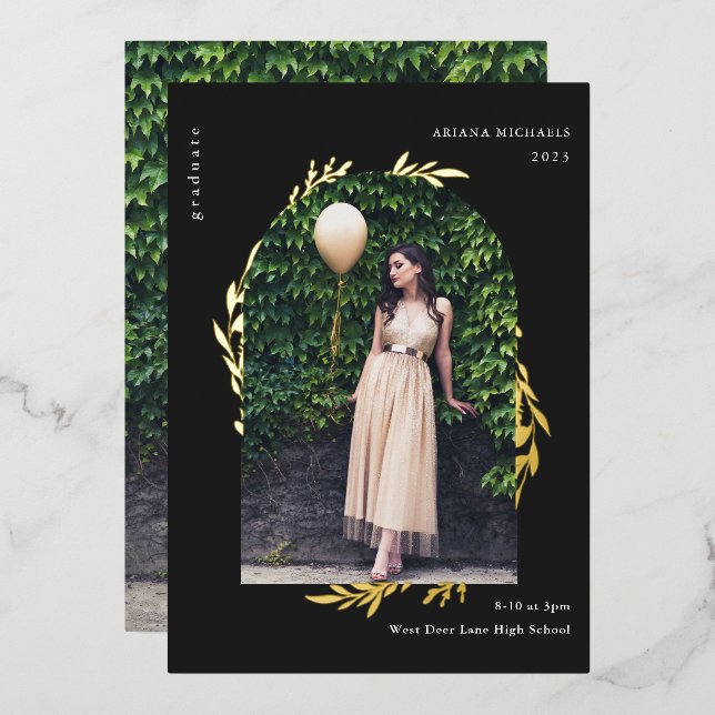 Elegant Gold Photo Graduation Foil Invitation (Front/Back)