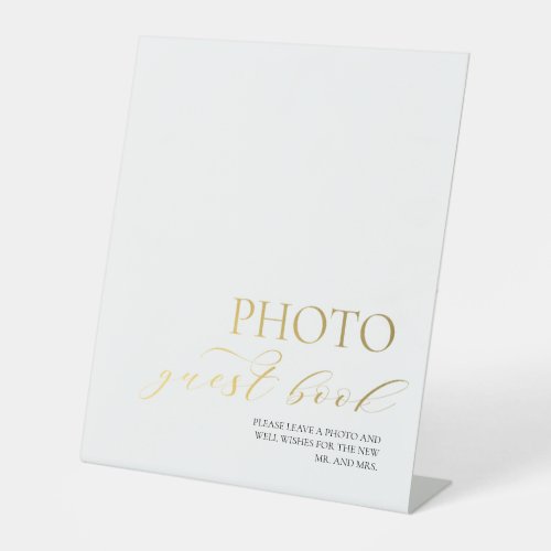 Elegant Gold Photo Guest Book Wedding Pedestal Sign