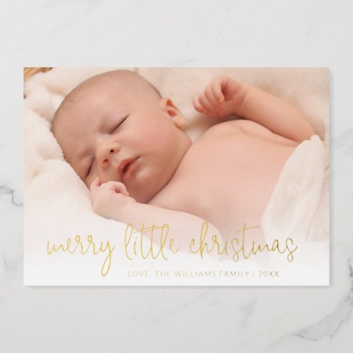 Elegant Gold Photo Merry Little Christmas Foil Holiday Card