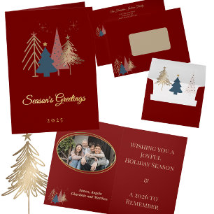 Elegant Gold Photo Modern Holiday Trees Christmas  Foil Greeting Card