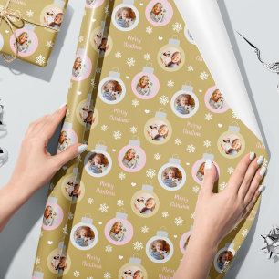 Elegant Gold Photo Ornament Merry Christmas Wrapping Paper