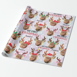 Elegant Gold Photo Reindeer  Custom Christmas  Wra