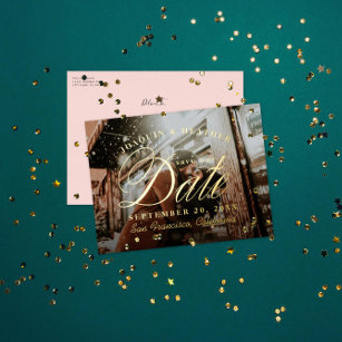 elegant pale gold foil-pressed calendar wedding save the date cards with  heart and arrow EWSTD061