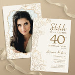 Elegant Gold Photo Surprise 40th Birthday Invitation<br><div class="desc">Elegant gold cream surprise 40th birthday party invitation with your photo on the back of the card. Trendy modern feminine design features botanical accents and typography script font. Simple floral invite card perfect for a stylish female surprise bday celebration. Can be customized to any age. Printed Zazzle invitations or instant...</div>