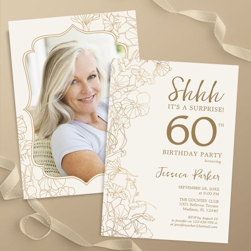 Elegant Gold Photo Surprise 60th Birthday Invitation