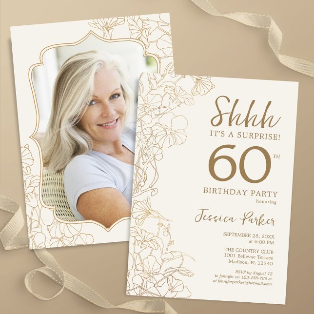 Elegant Gold Photo Surprise 60th Birthday Invitation (Creator Uploaded)