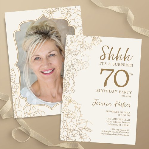Elegant Gold Photo Surprise 70th Birthday Invitation