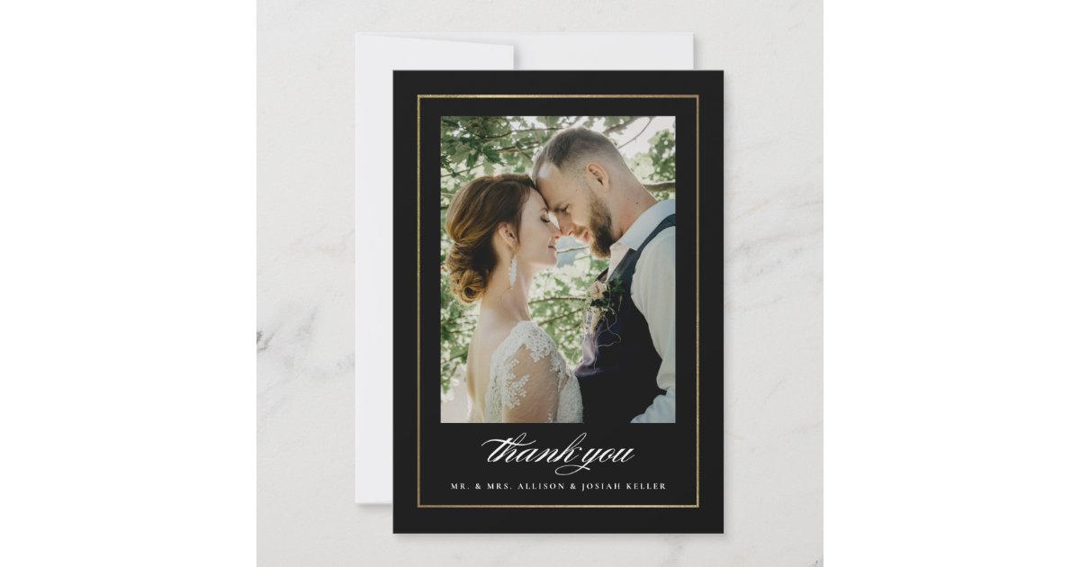 Elegant Gold Photo Wedding Thank You Card | Zazzle