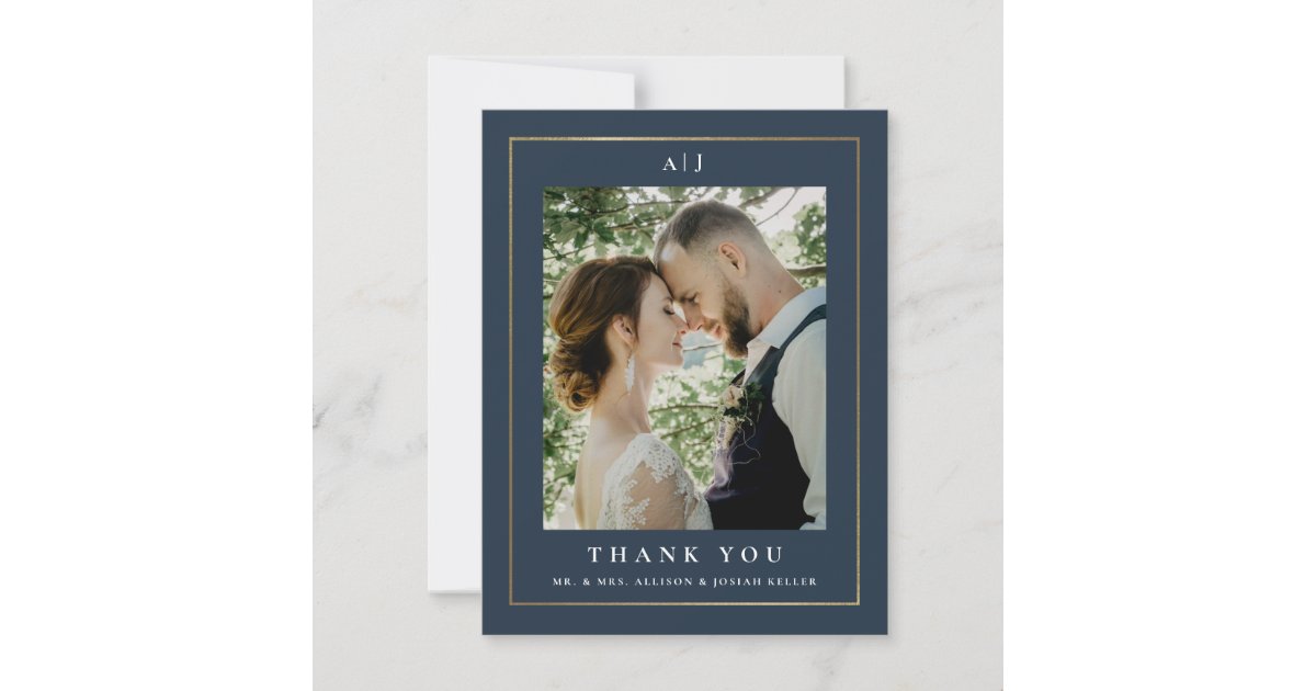 Elegant Gold Photo Wedding Thank You Card | Zazzle