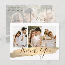 Elegant Gold Photo Wedding Thank You Postcard