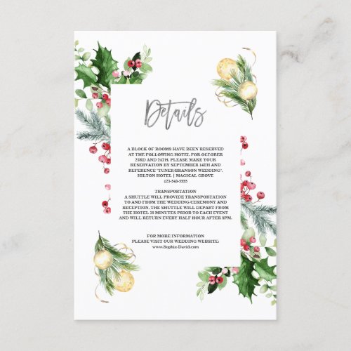 Elegant Gold Pine Berry Christmas Wedding  Enclosure Card