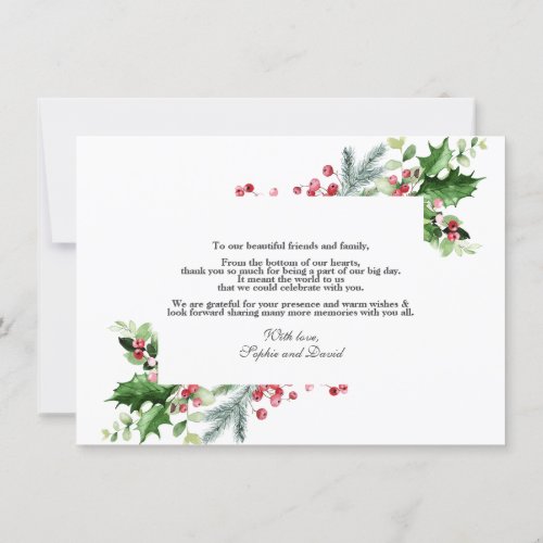Elegant Gold Pine Berry Christmas Wedding  Thank You Card