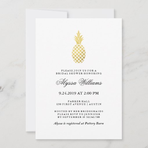 Elegant Gold Pineapple Bridal Shower Invitation | Zazzle