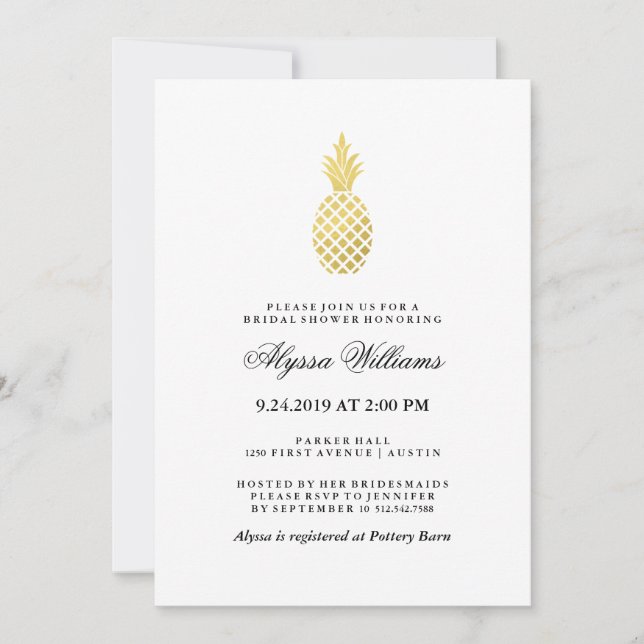 Elegant Gold Pineapple Bridal Shower Invitation (Front)