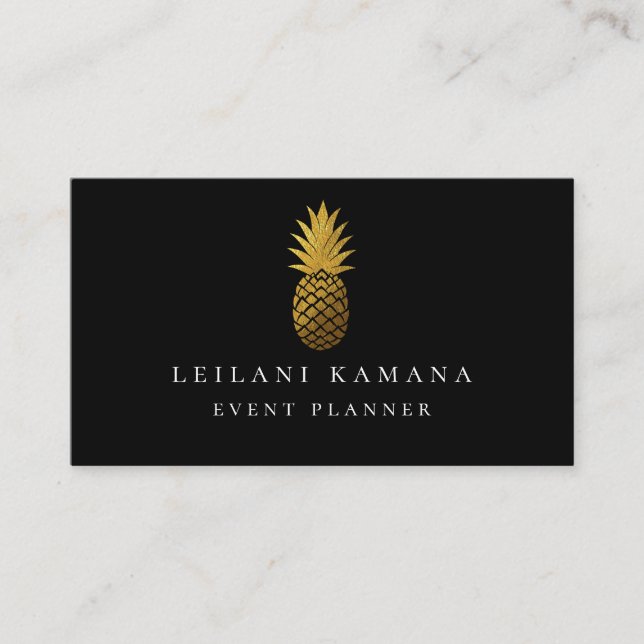 Elegant Gold Pineapple Business Card (Front)
