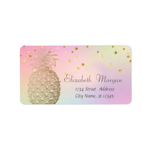 Elegant Gold Pineapple  Confetti Holographic  Label