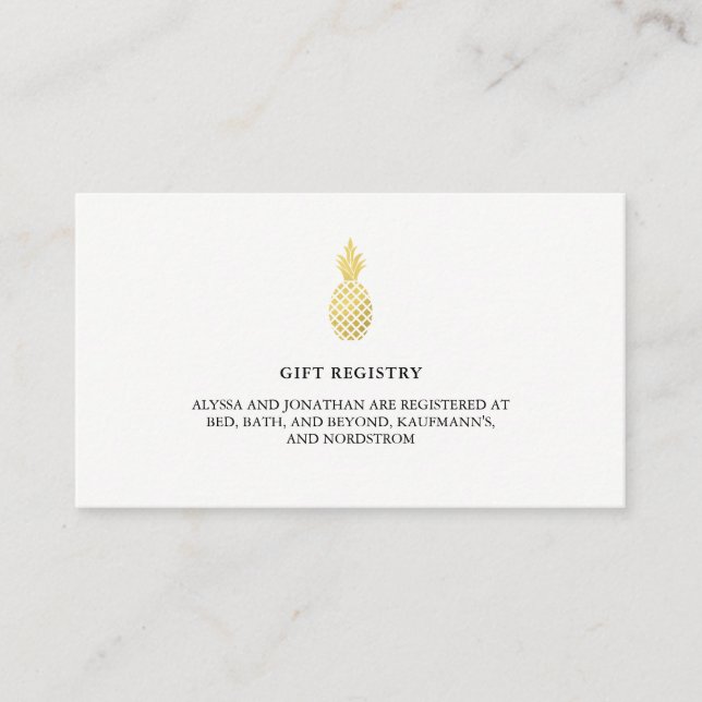 Elegant Gold Pineapple Gift Registry Insert Cards (Front)