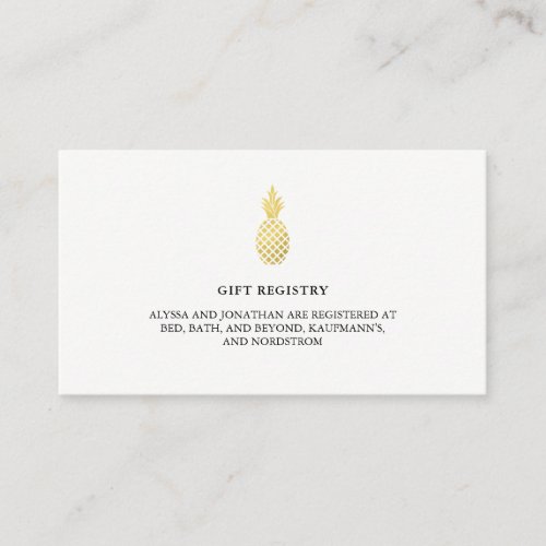 Elegant Gold Pineapple Gift Registry Insert Cards