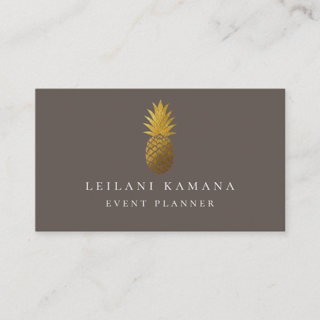 Elegant Gold Pineapple Granite Brown Business Card (Front)