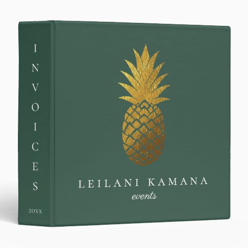 Elegant Gold Pineapple  Hunter Green 3 Ring Binder