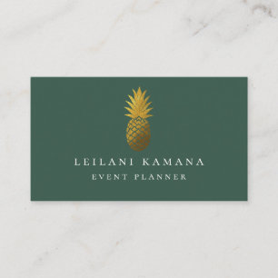 Elegant Gold Pineapple Hunter Green Business Card