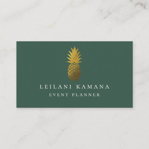 Elegant Gold Pineapple Hunter Green Business Card
