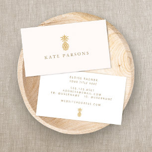 Elegant Gold Pineapple Pastel Pink Business Card