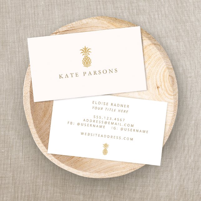 Elegant Gold Pineapple Pastel Pink Business Card (Creator Uploaded)