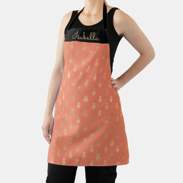 Elegant  Gold Pineapple Pattern Personalized Apron (Insitu)