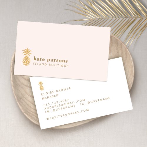 Elegant Gold Pineapple  Pink Business Card