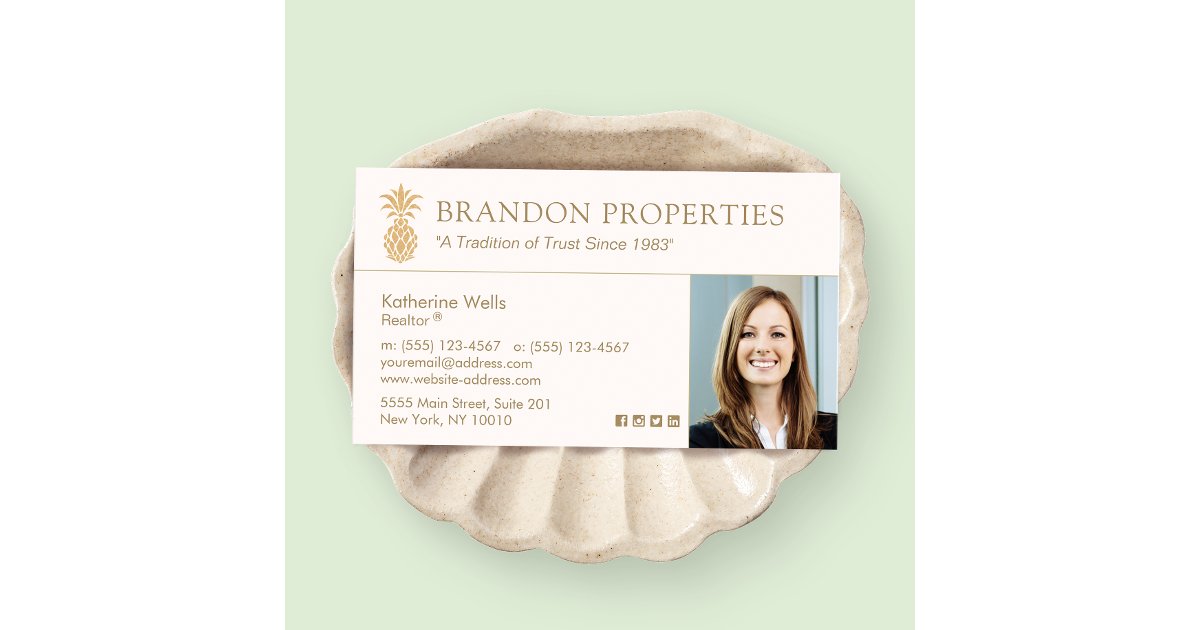 Elegant Gold Pineapple Real Estate Agent Photo Bu Business Card Zazzle