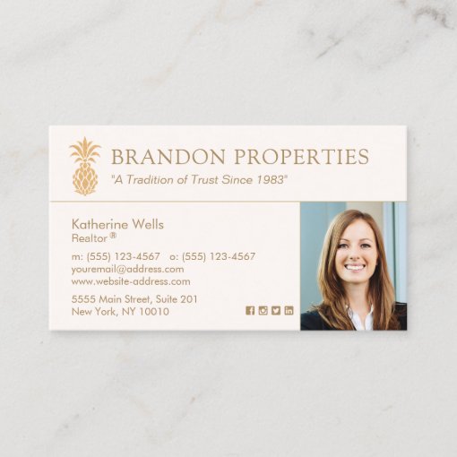 Elegant Gold Pineapple Real Estate Agent Photo Bu Business Card Zazzle