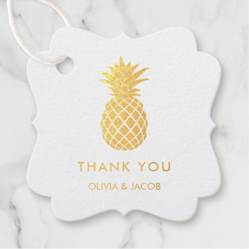 Elegant Gold Pineapple  Tropical Thank You Foil Favor Tags