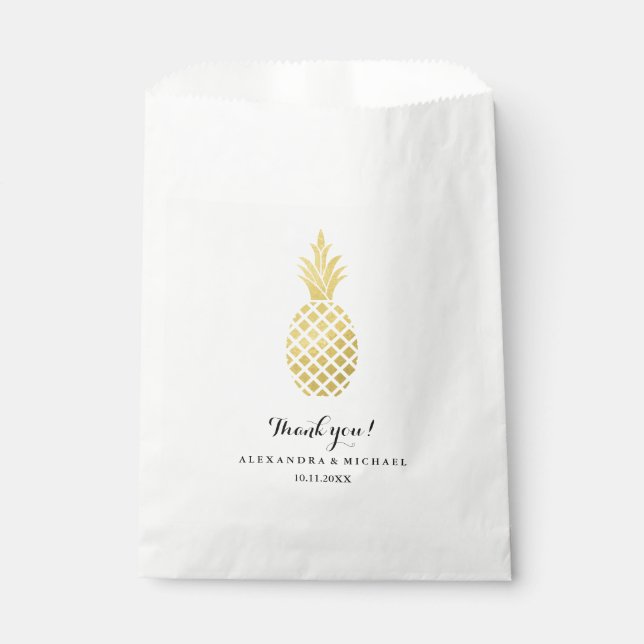 Elegant Gold Pineapple Wedding Favor Bag (Front)