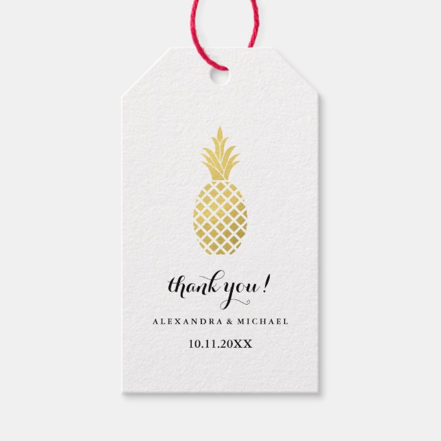 Elegant Gold Pineapple Wedding Gift Tags (Front)