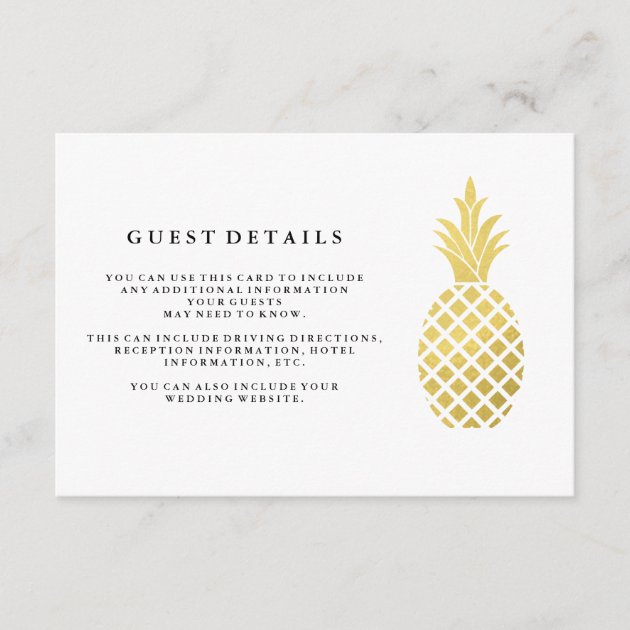 Elegant Gold Pineapple Wedding Guest Details Enclosure Card