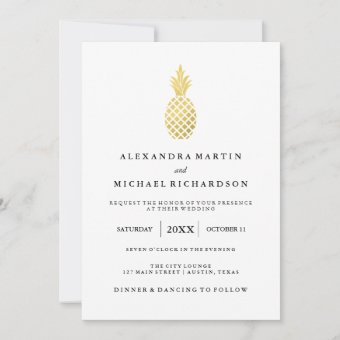 Elegant Gold Pineapple Wedding Invitation | Zazzle