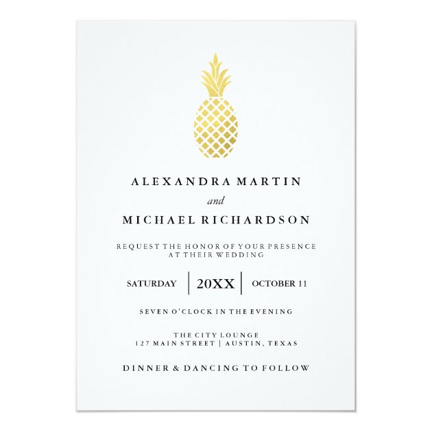 Elegant Gold Pineapple Wedding Invitation