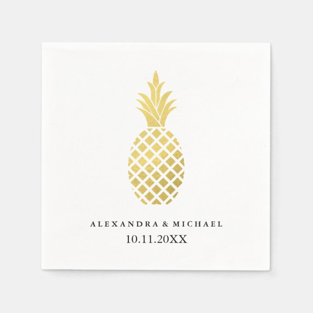 Elegant Gold Pineapple Wedding Paper Napkins (Front)