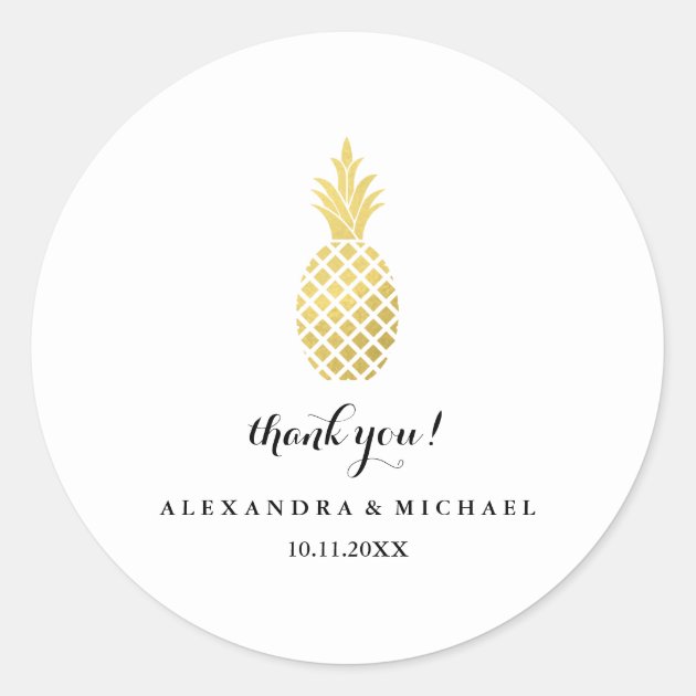 Elegant Gold Pineapple Wedding Thank You Classic Round Sticker