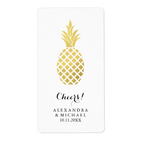 Elegant Gold Pineapple Wedding Wine Label