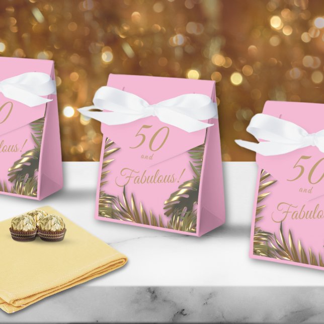 Elegant Gold Pink 50 Fabulous Birthday Large Gift  Favor Boxes (Creator Uploaded)