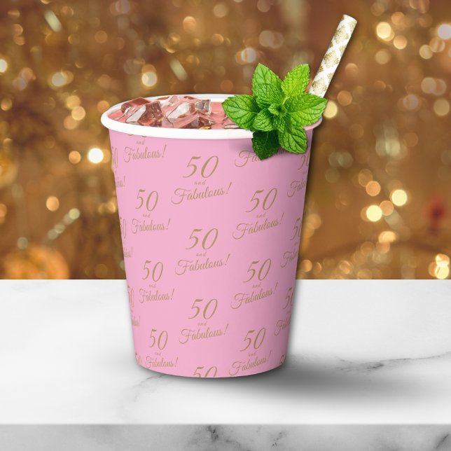 Elegant Gold Pink 50 Fabulous Birthday Paper Cups (Creator Uploaded)