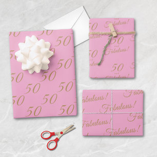 Elegant Gold Pink 50 Fabulous Birthday Wrapping Paper Sheets