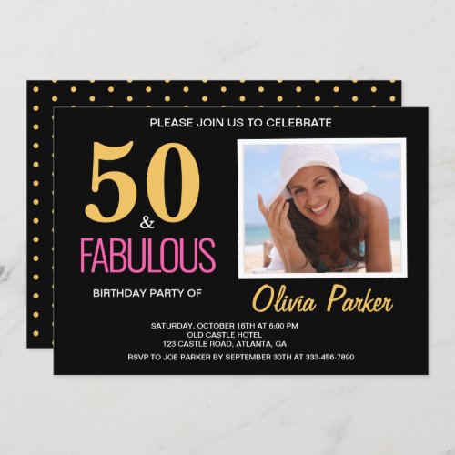 Elegant Gold Pink 50th Birthday Party Invitation