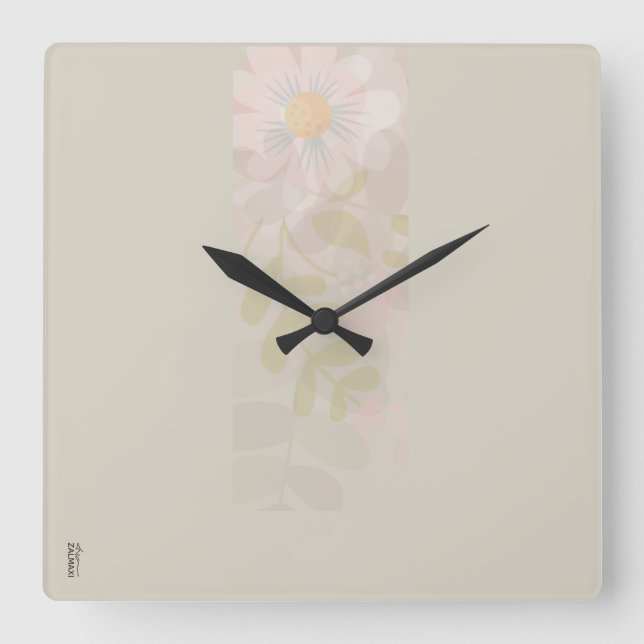 Elegant Gold Pink Abstract Floral Square Wall Clock (Front)
