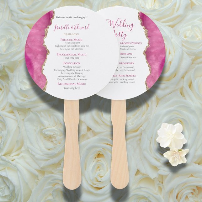Elegant Gold & Pink Agate Stone Wedding Ceremony  Hand Fan (Creator Uploaded)