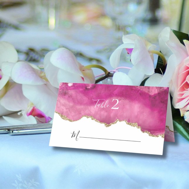 Elegant Gold & Pink Agate Stone Wedding Reception Place Card (Creator Uploaded)