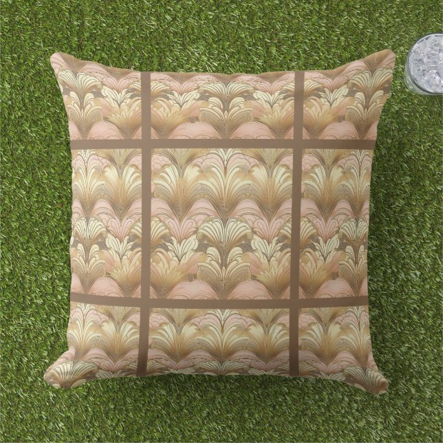 Elegant Gold, Pink and White Shell Pattern Outdoor Pillow (Grass)