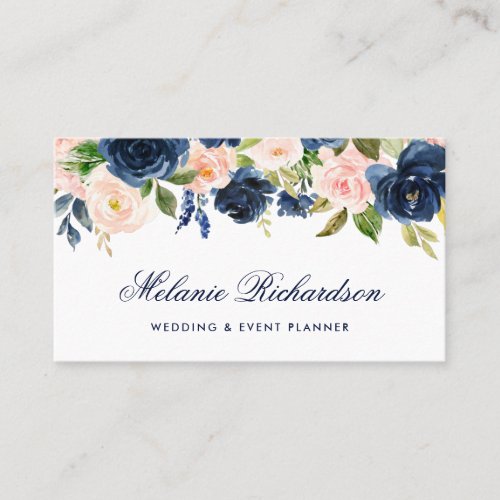 Elegant Gold Pink Blush Blue Watercolor Floral Business Card